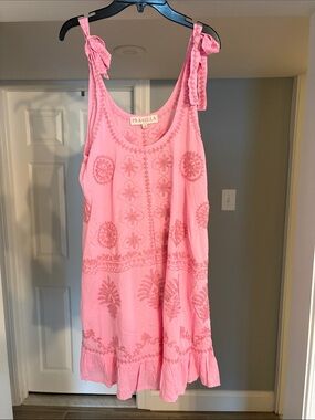 Pranella Pink Embroidered Tie-Shoulder Midi Dress